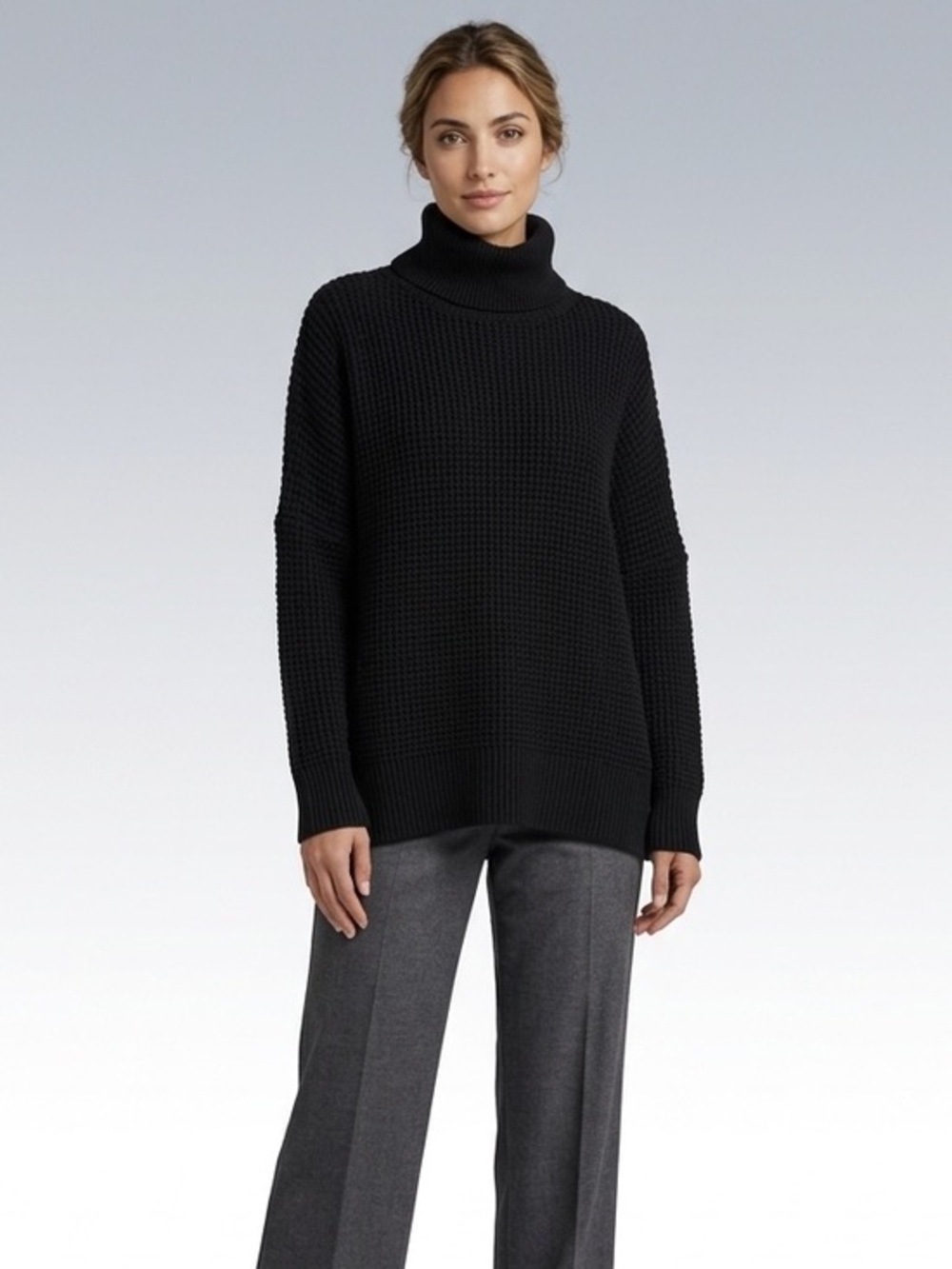 Vero Moda Black Drop Shoulder Turtleneck Waffle Knit Size Medium